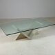 Table basse italienne en travertin et verre, 1970s