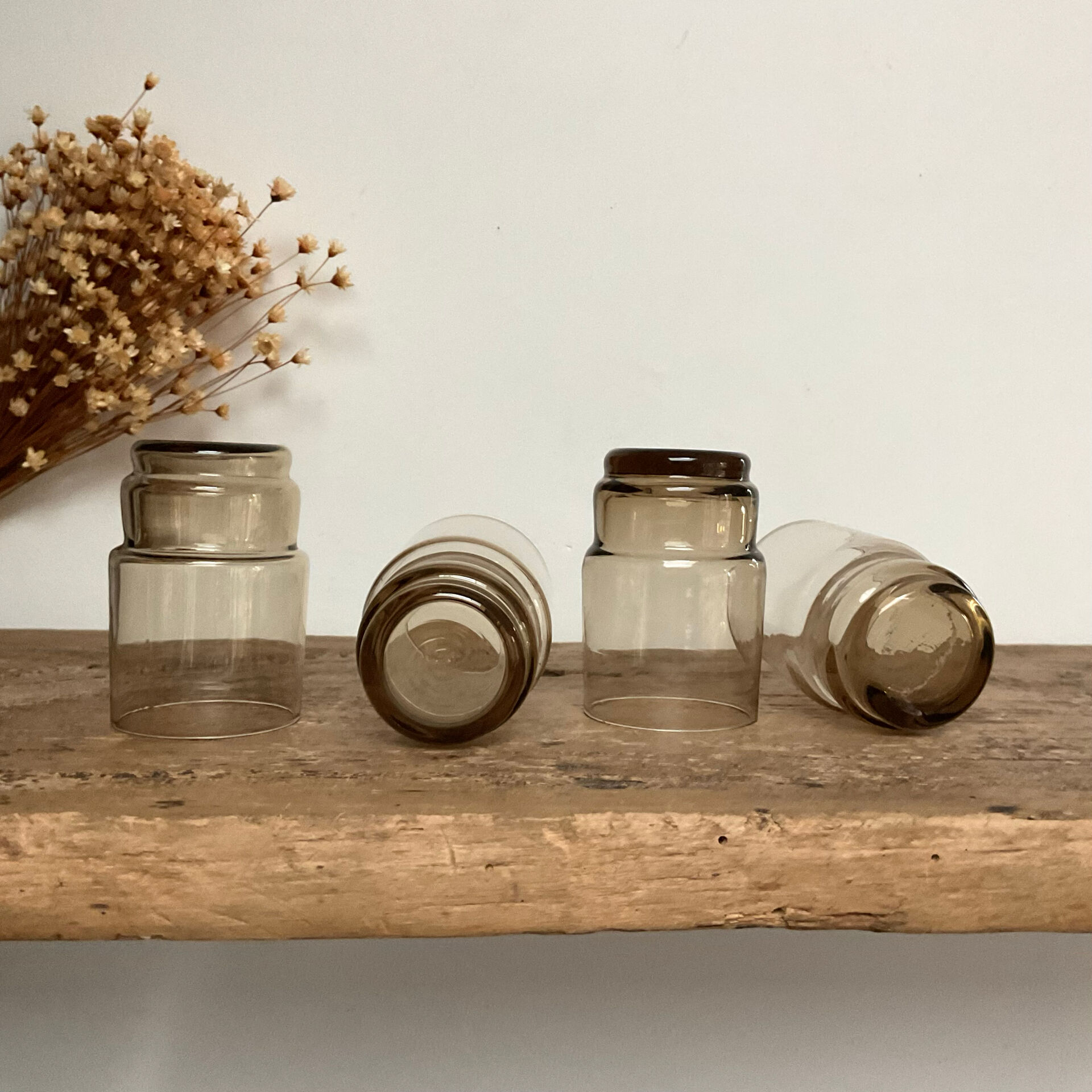 9 vintage smoked liqueur glasses