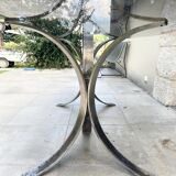 Oval dining table 1960-1970 smoked glass top and chrome base
