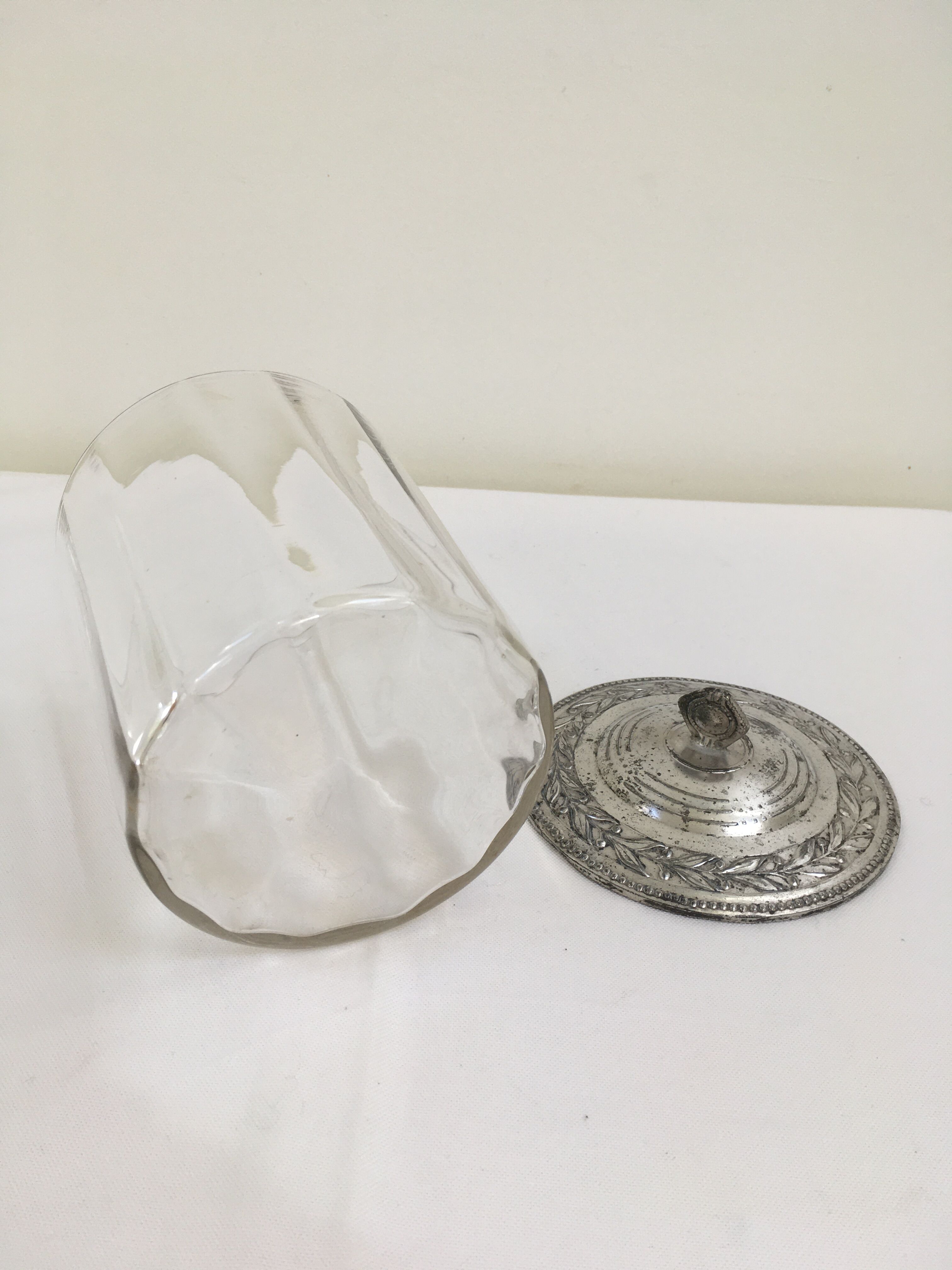 Old glass and silver metal candy