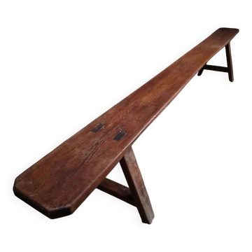 Banc de ferme ancien, 266 cm – chêne et pin, XIXe siècle, France
