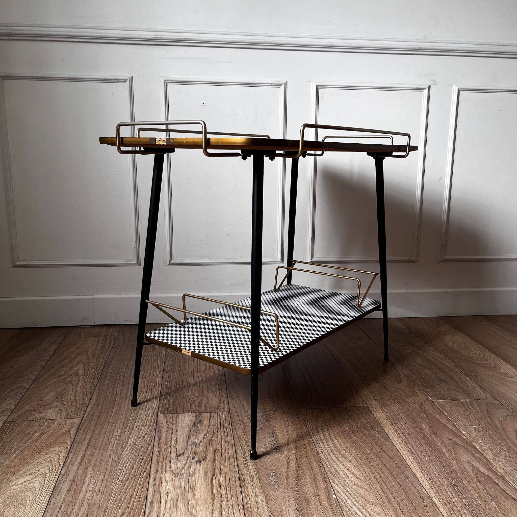 Vintage dessert table with checkerboard pattern