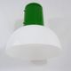 Vintage industrial suspension in green metal and white plastic lampshade. Year 70