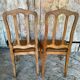 Pair of Antique Art Nouveau Chairs with Wooden Frame + Woven Straw Seat Vintage
