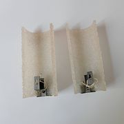 Pair of frosted perspex wall lights and brass, France 1960.