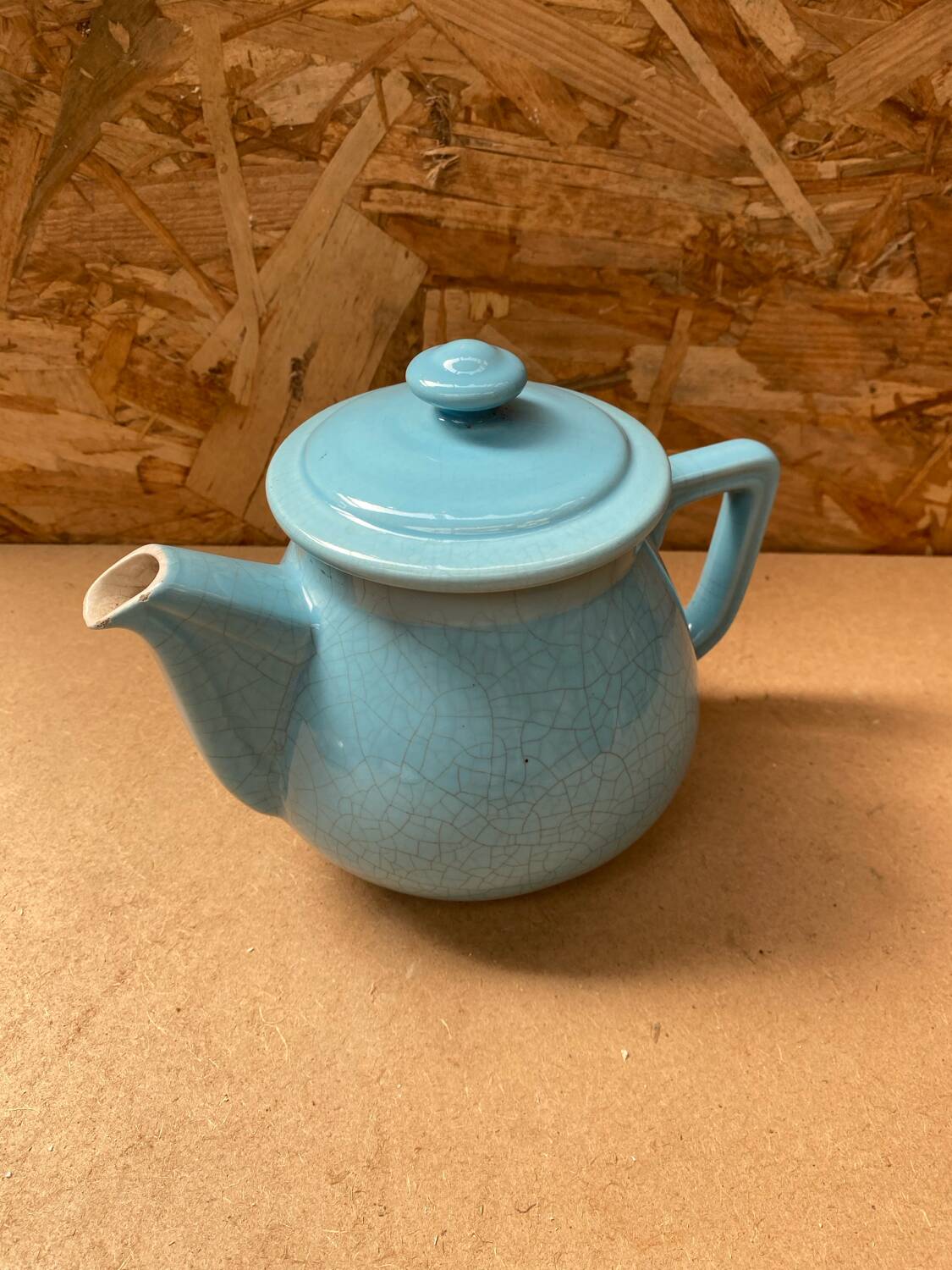 Antique Vintage Cracked Blue Ceramic Teapot
