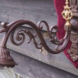 Art Nouveau Wall Sconce: French Metal, Opaline Rose Shade, C1950s