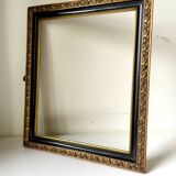 Cadre bois ancien Bordure noire & dorée 28,5 cm x 24 cm