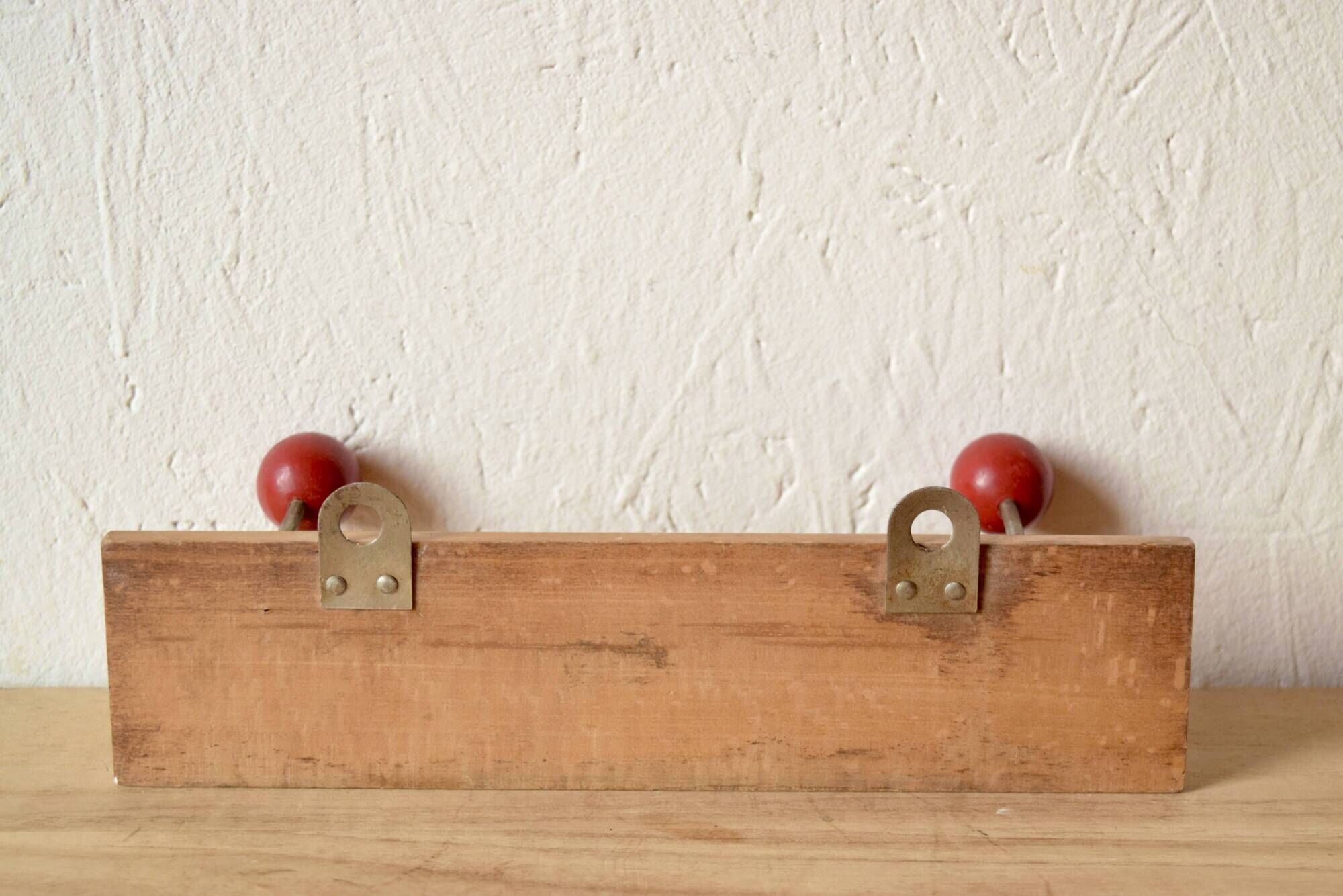 Vintage coat rack - double coat hook - red wooden balls