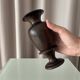 Vintage Sculptural Turned Wood Vase – Dark Hardwood – 20 cm
