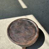 Small tripod stool low in dark brown upcycled teak