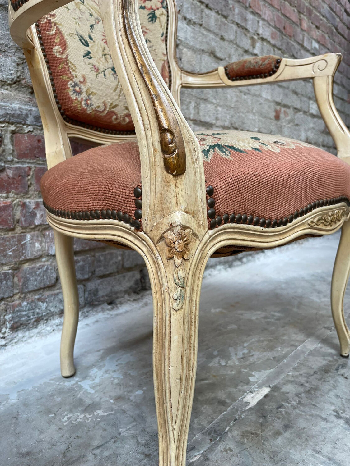 French Armchair with Floral Tapestry