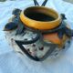 Art Deco ceramic vase wrought iron frame with lemon tree decoration L Date