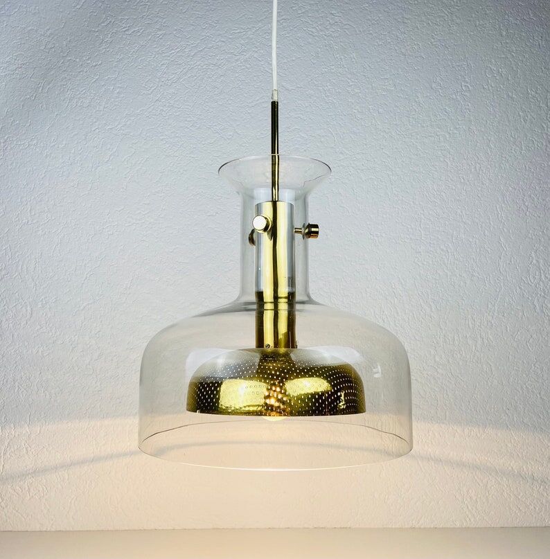 Glass and brass pendant lamp by Anders Pehrson for Atelje Lyktan, Sweden 1960