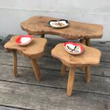 Vintage brutalist coffee table 70 and its 2 stools
