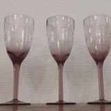 3 purple crystal flutes with finely engraved patterns from the 70s