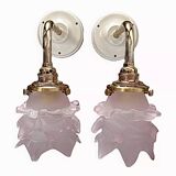 Pair of pink flower tulip wall lights