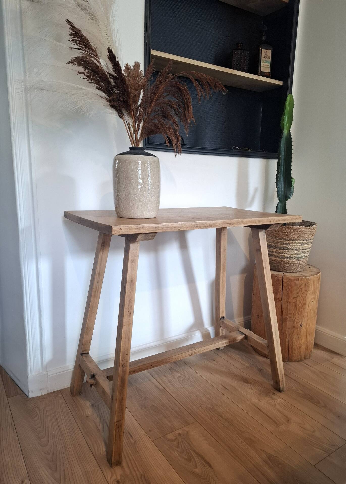 Old console in natural wood