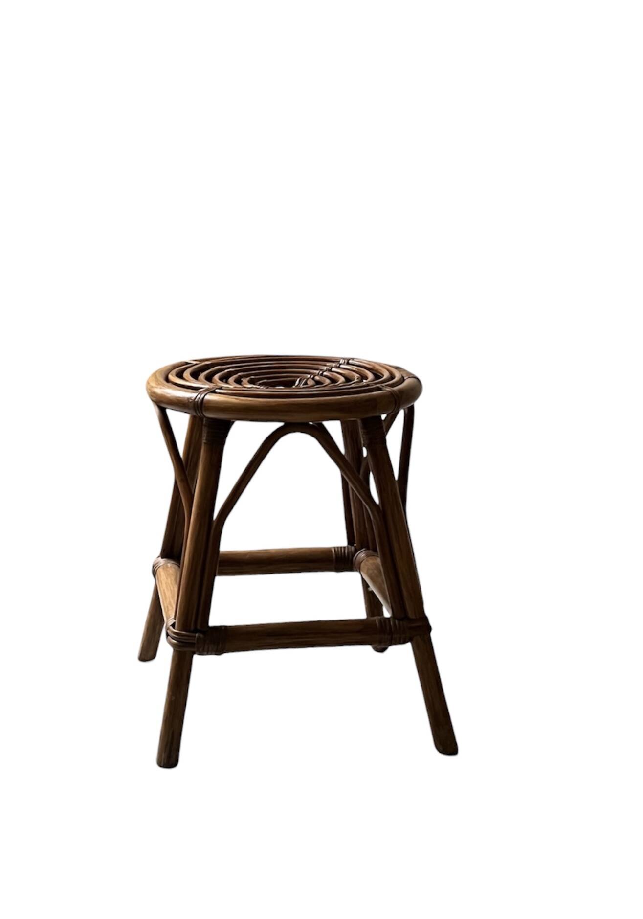 Vintage spiral rattan stool, France 1950