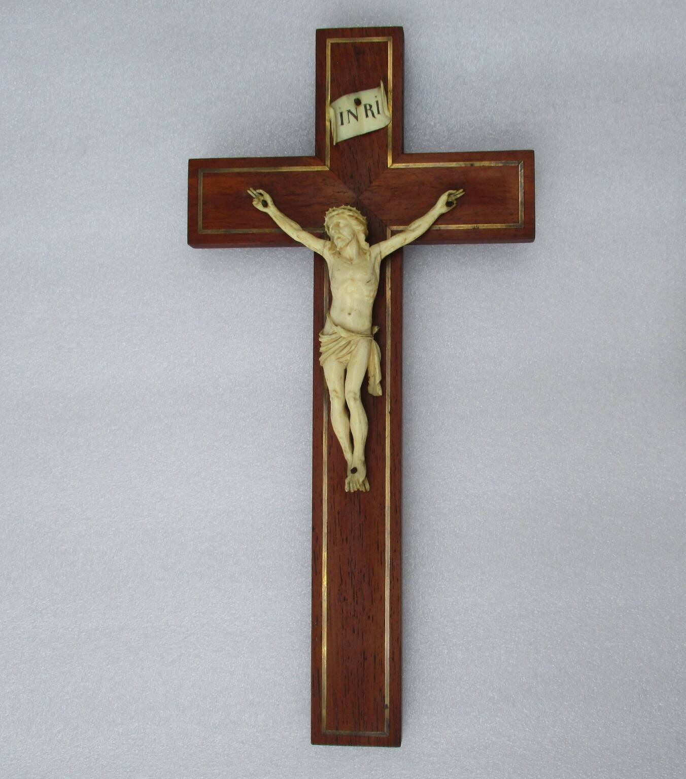 Crucifix 19th century wood brass - carved Christ
