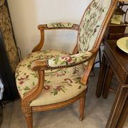 Louis XVI style medallion armchair with floral needlepoint tapestry