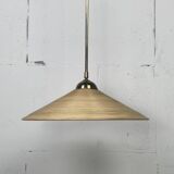 Telescopic brass and pencil reed rattan bamboo hanging pendant lamp, Italy 1970s