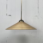 Telescopic brass and pencil reed rattan bamboo hanging pendant lamp, Italy 1970s