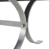 Polished metal and ceramic dining table. 1970s.