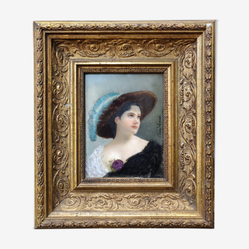 Peinture sur porcelaine Anna Vernex "Femme élégante" XIXème - miniature