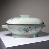 Art Deco style soup tureen with floral decoration, vintage celadon porcelain from Limoges, France.