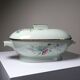 Art Deco style soup tureen with floral decoration, vintage celadon porcelain from Limoges, France.