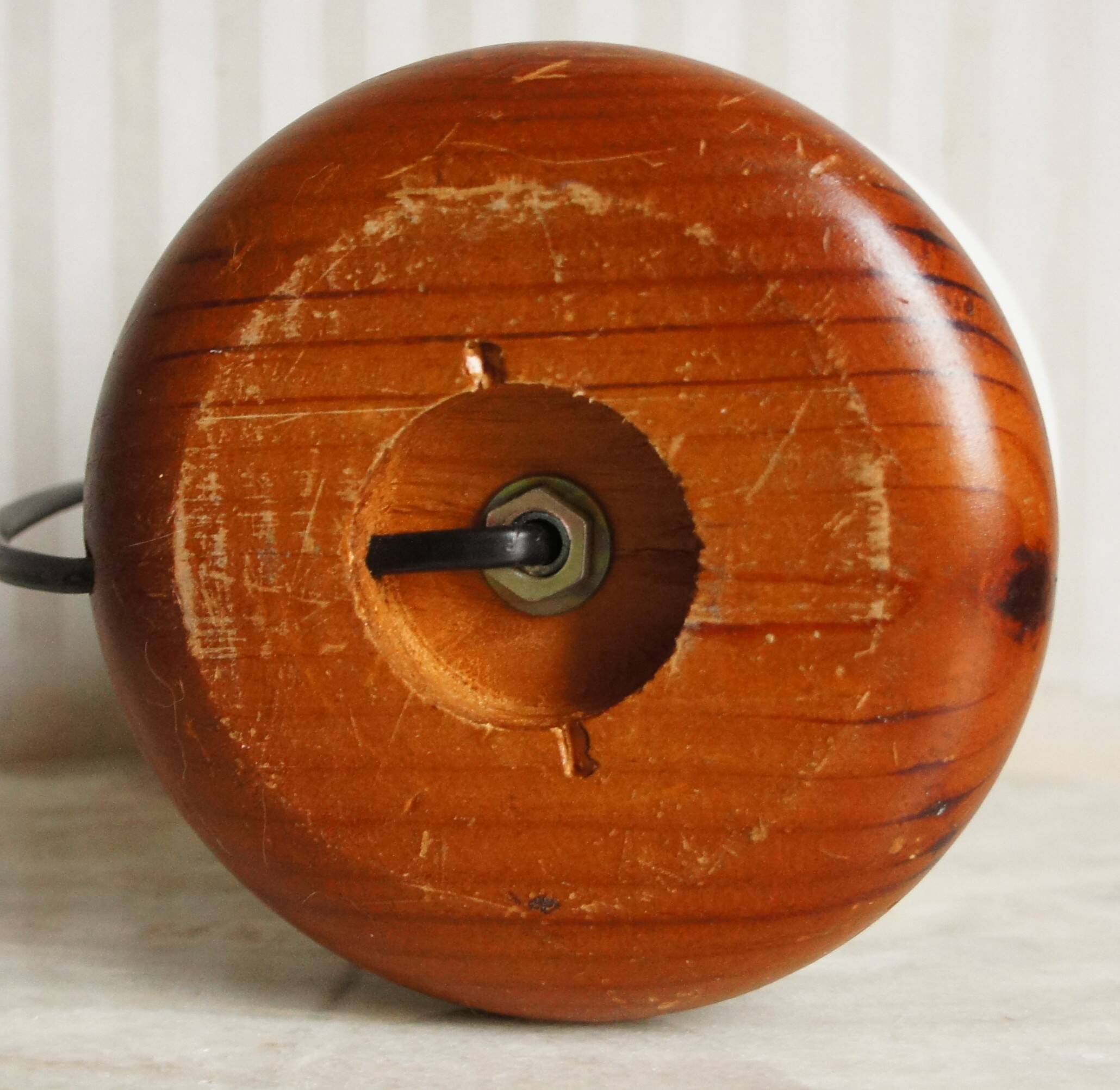 Wooden & opaline “ball” lamp