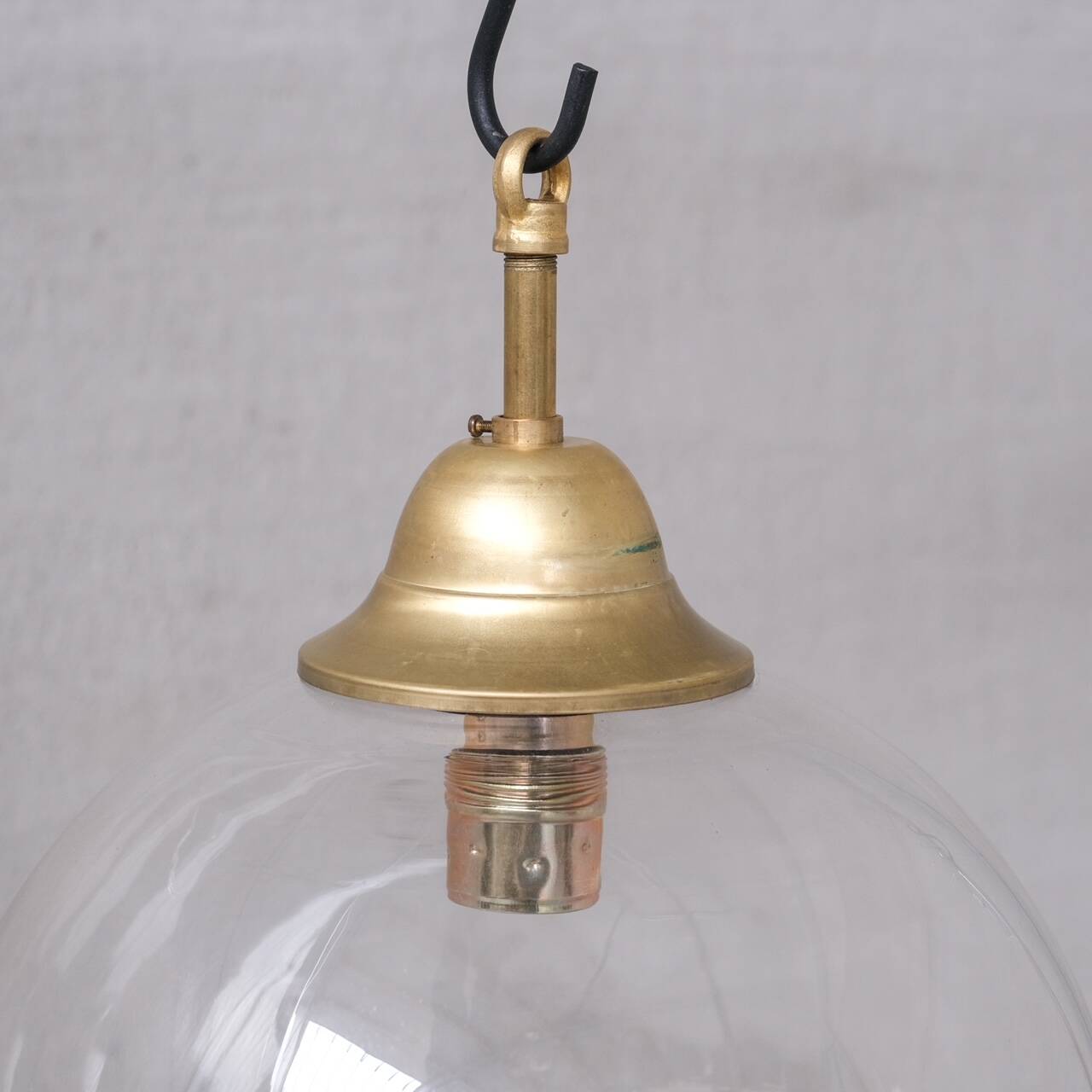 Clear italian mid-century glass and brass pendant light