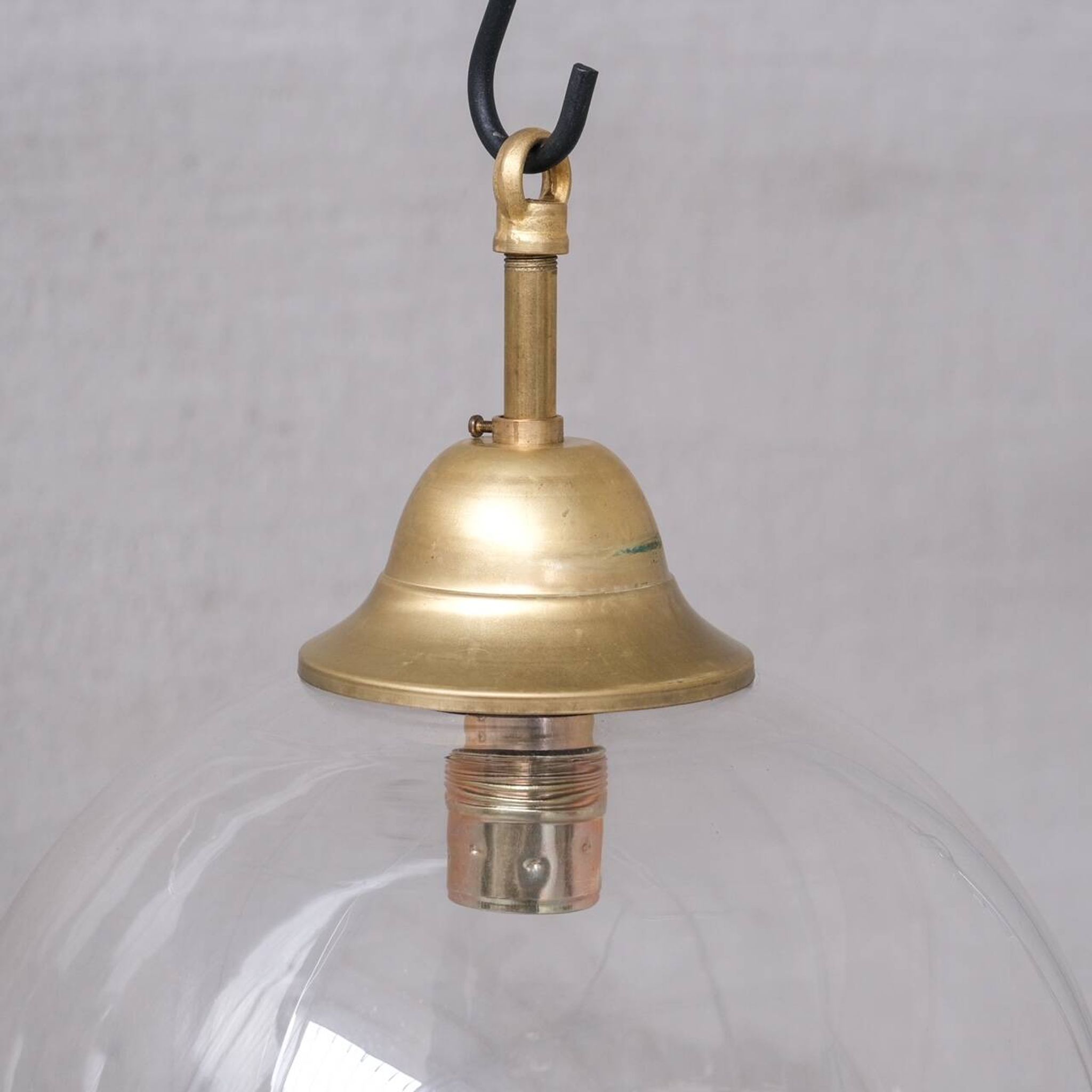 Clear italian mid-century glass and brass pendant light