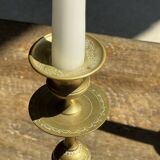 Pair of gilded candlesticks with engraved flower garland motifs H22