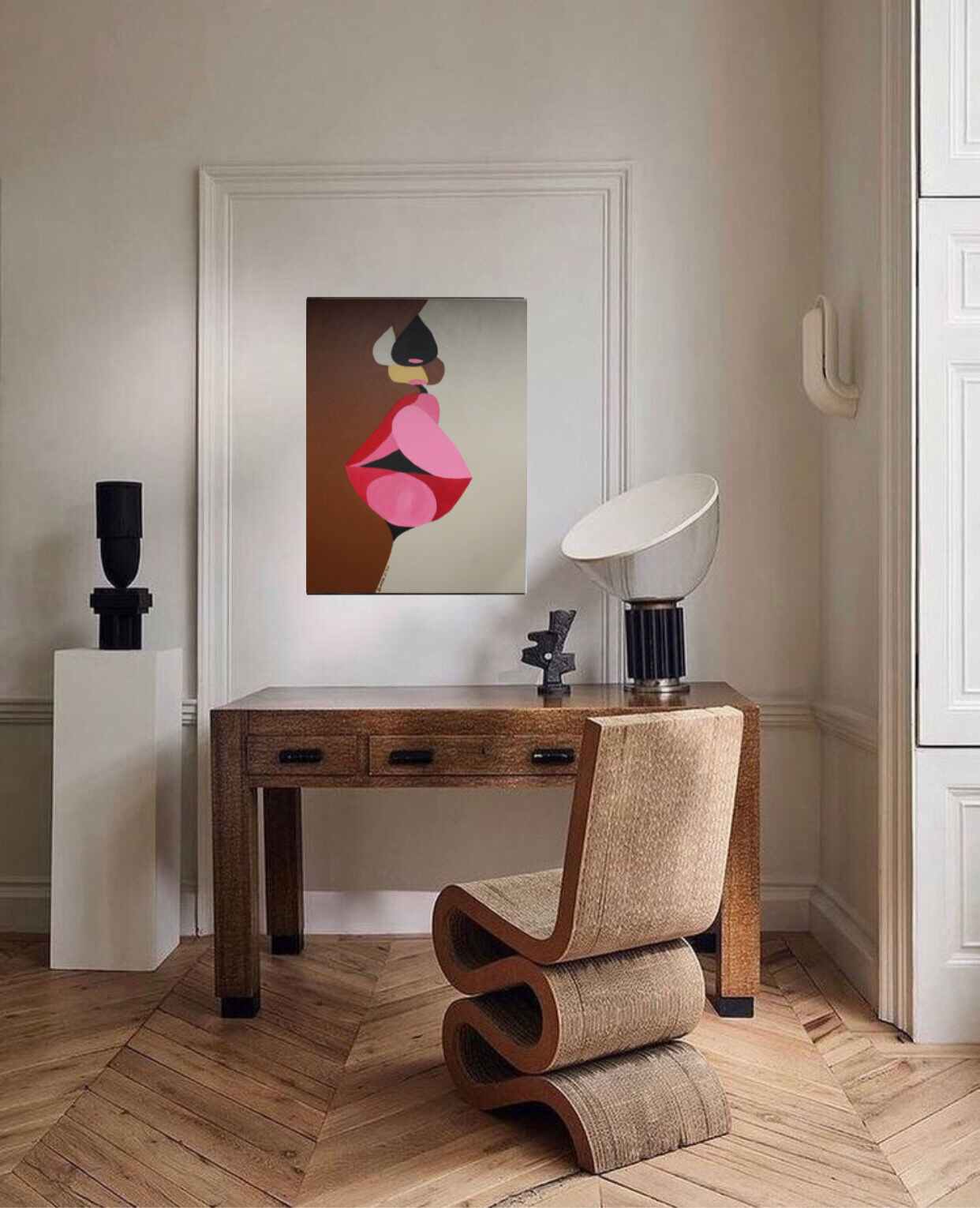 Romantic acrylic painting on cotton "the kiss" 80x60 cm