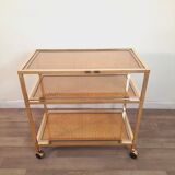Trolley with wheels, wicker, brass and steel