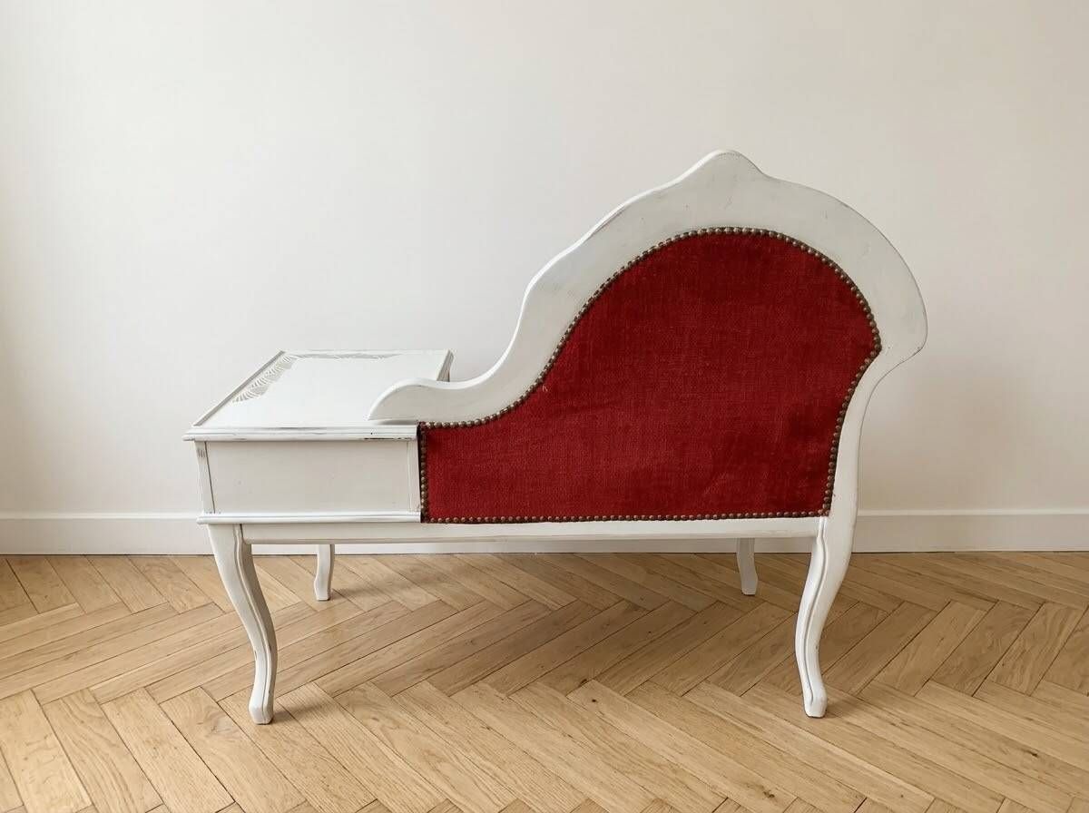 Louis XVI reading armchair in white wood and red velvet