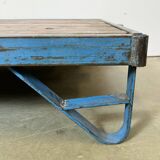 Grand chariot table basse industrielle bleue, 1960