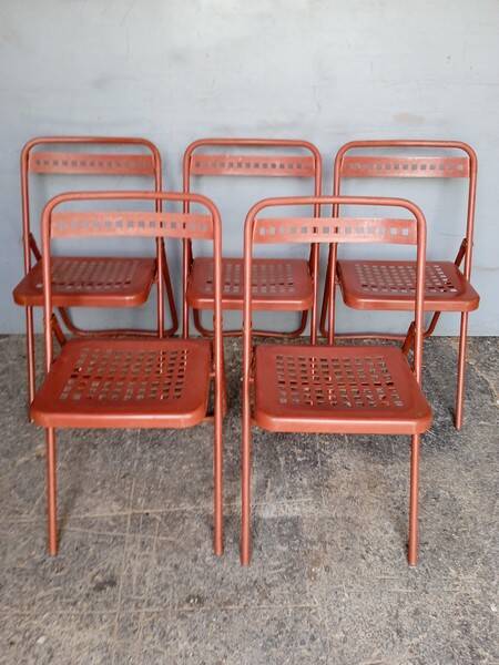 5 foldable chairs metal vintage ep 1970