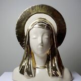 Bust of the Virgin with halo, glazed ceramic, vintage/antique craftsmanship