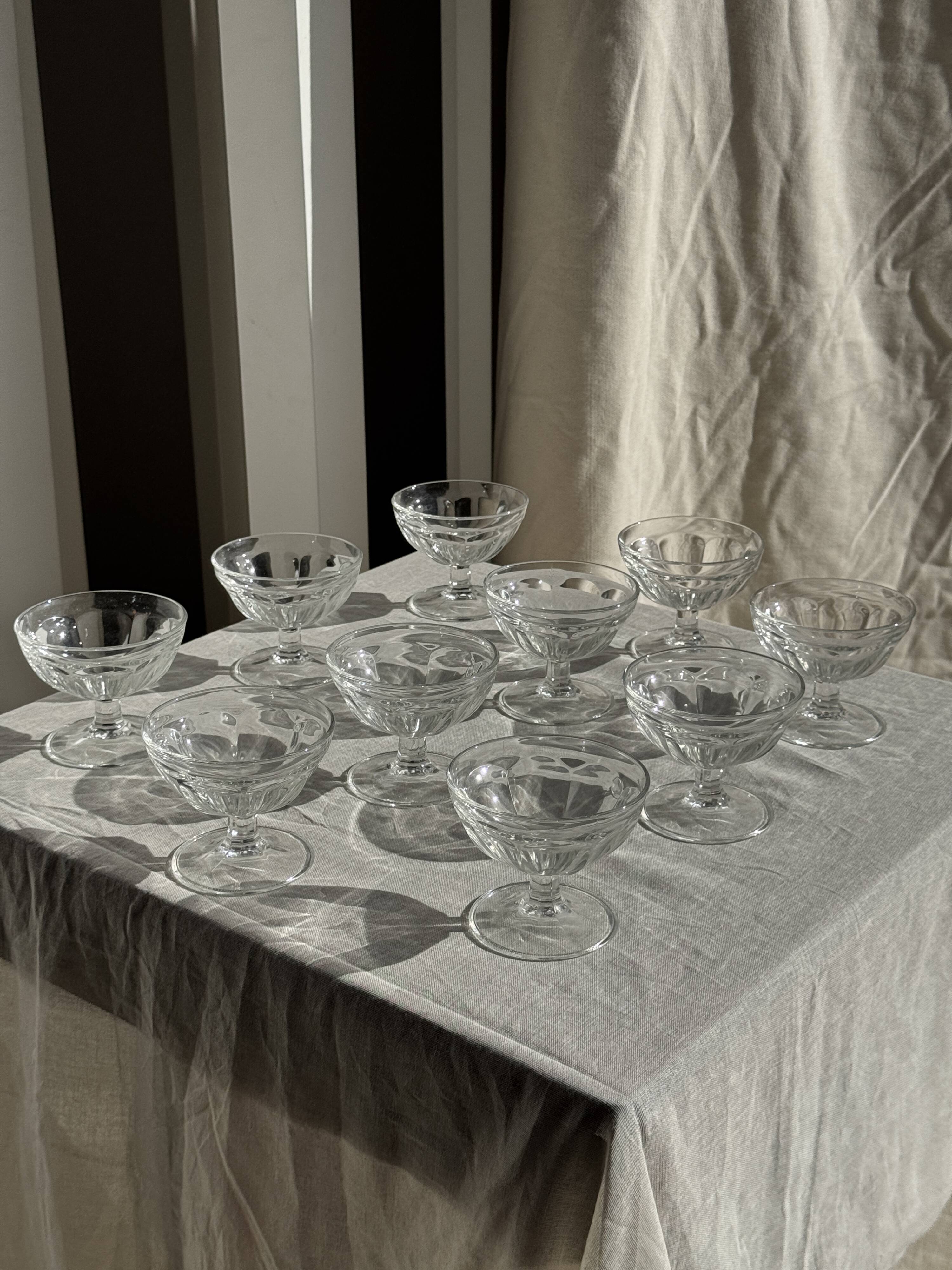 Set of 10 small vintage glass ice cream bowls.