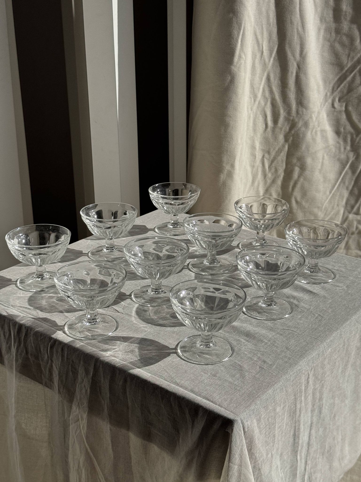 Set of 10 small vintage glass ice cream bowls.