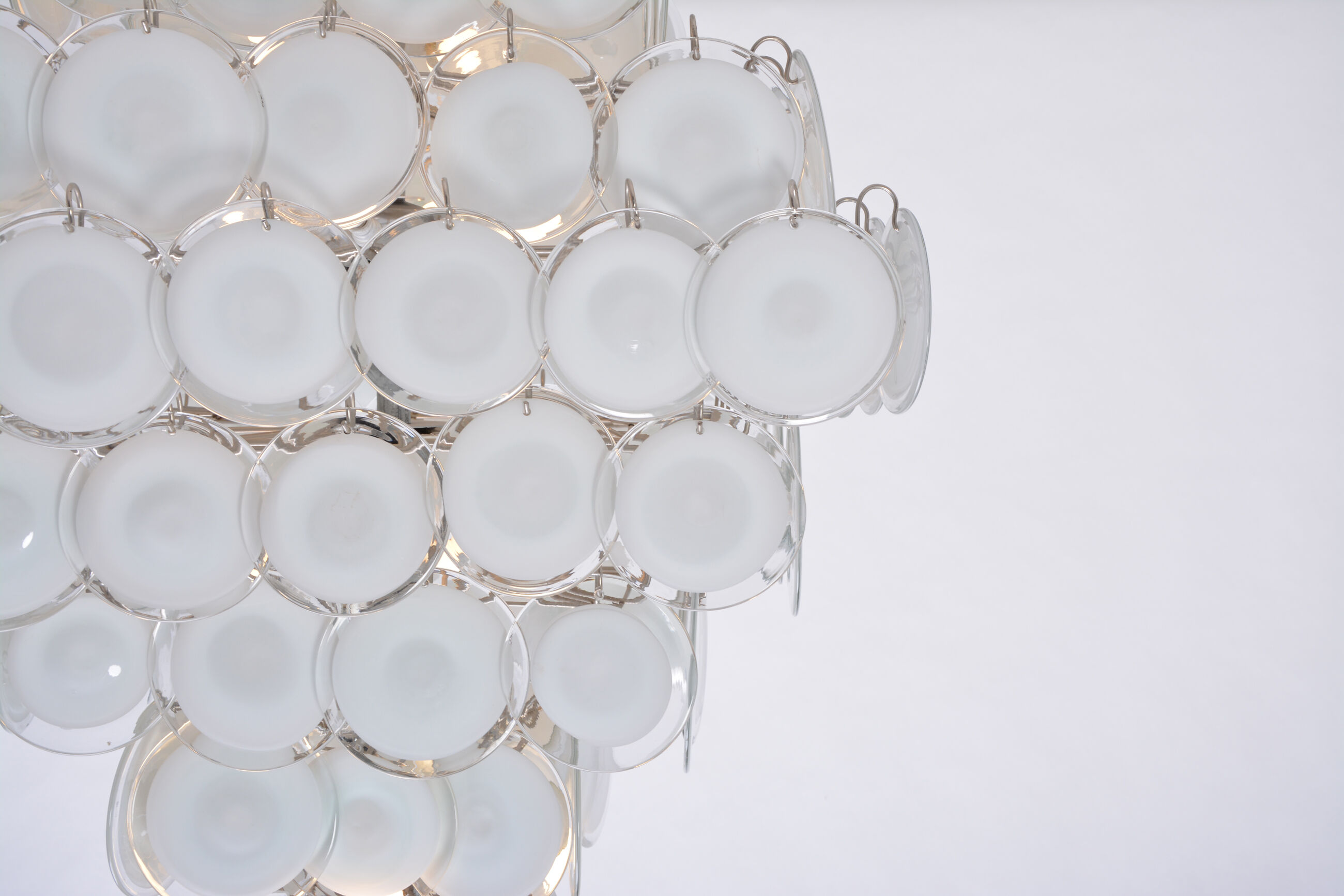 Huge Vintage Italian Chandelier with White Murano Glass Discs