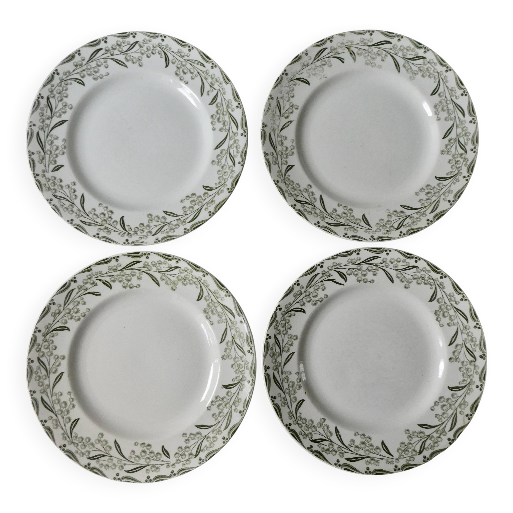 4 assiettes plates Terre de Fer Saint Amand, décor mimosas