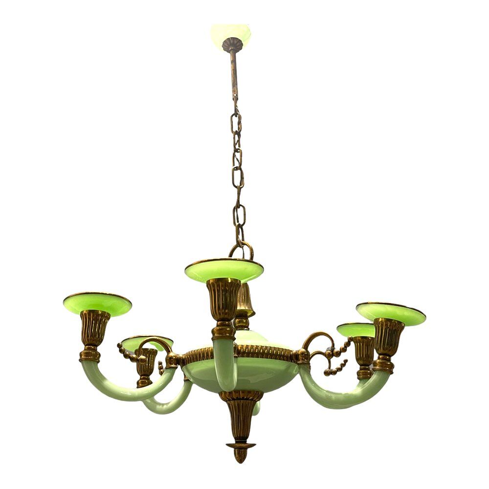 Art Deco Italian Green Opaline Glass Light Pendant