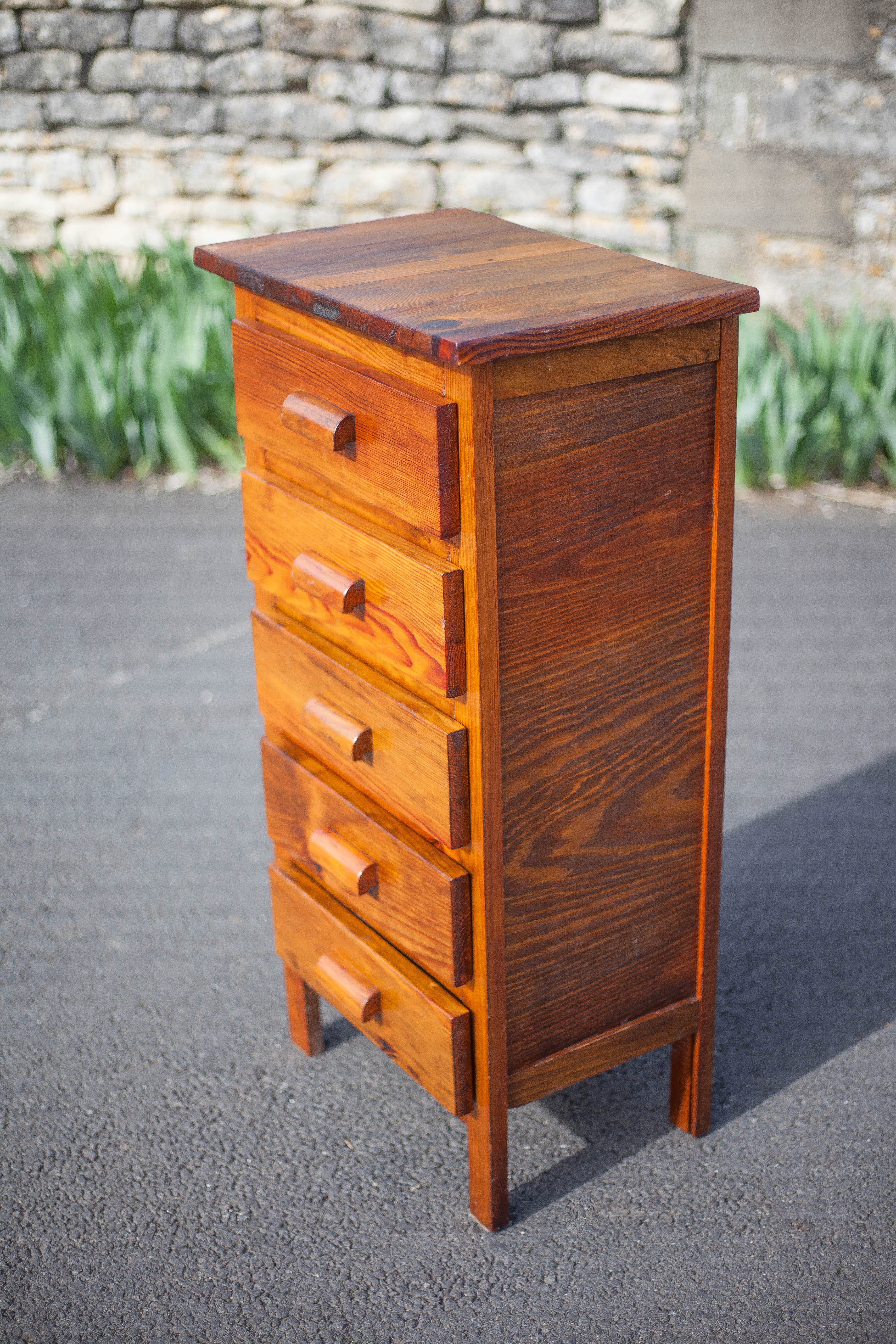 Wooden storage unit with 5 drawers, vintage wooden chest of drawers