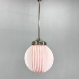Art Deco Chrome & Opaline Glass Pendant Light, Czechoslovakia