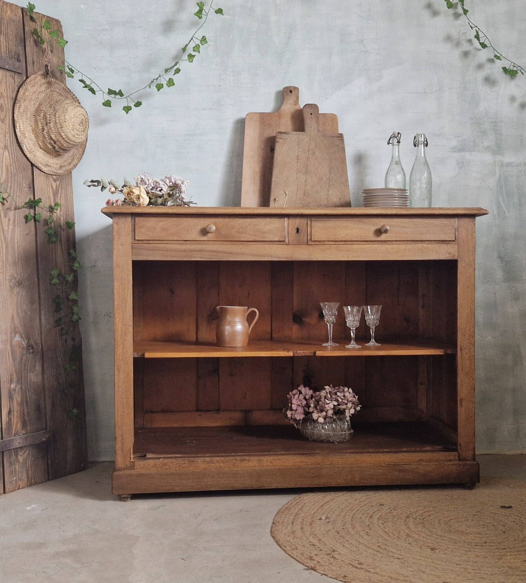 Old open walnut buffet