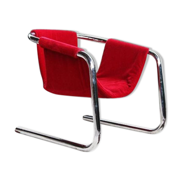 Vecta Zermatt armchair in red velvet, 1970s